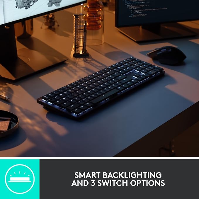 Logitech MX Mechanical Full-Size Illuminated Wireless Keyboard, Linear, and MX Master 3S Performance Wireless Bluetooth Mouse Bundle, macOS, Windows, Linux, iOS, Android