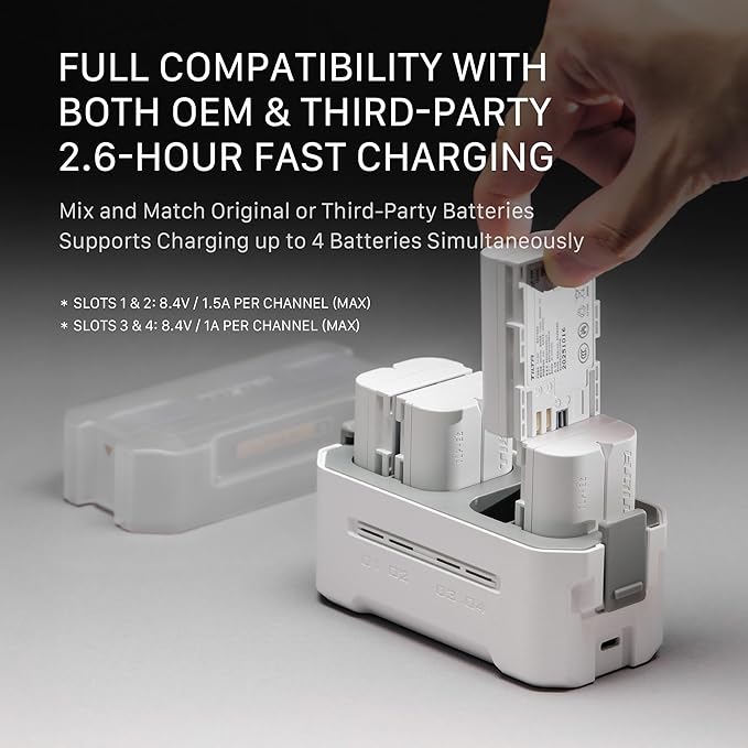 Tilta LP-E6P Charging Station Battery Kit, 4-Slot 45W PD USB-C Fast Charger | Compatible with Canon LP-E6 LP-E6P Batteries | High Capacity Charging Hub, 4 Batteries - Off White