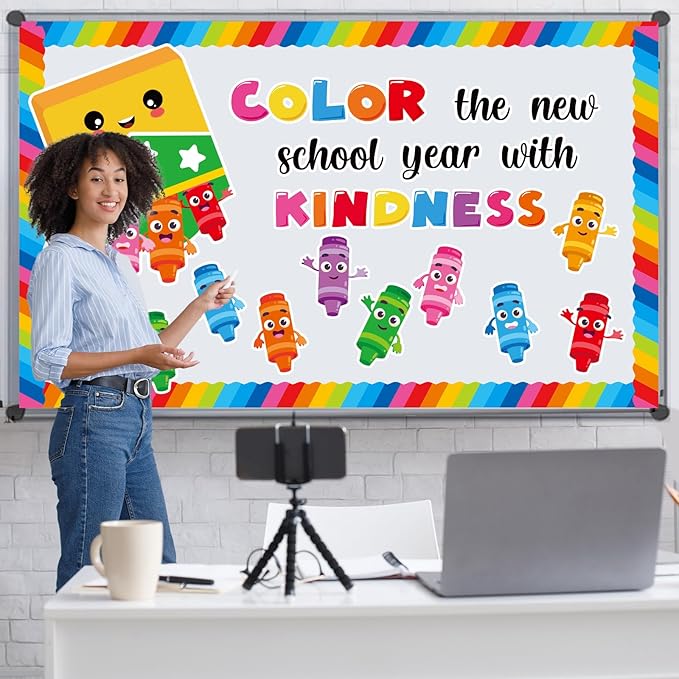Crayon Bulletin Board Decorations Colorful Crayon Classroom Bulletin Board Border Set Color The New School Year with Kindness Cutouts Back to School Preschool Chalkboard Wall Supplies