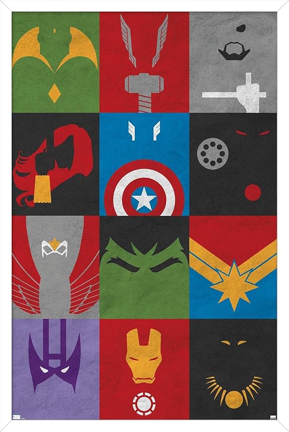 Trends International Marvel Comics - Avengers - Minimalist Grid Wall Poster, 22.375" x 34", White Framed Version
