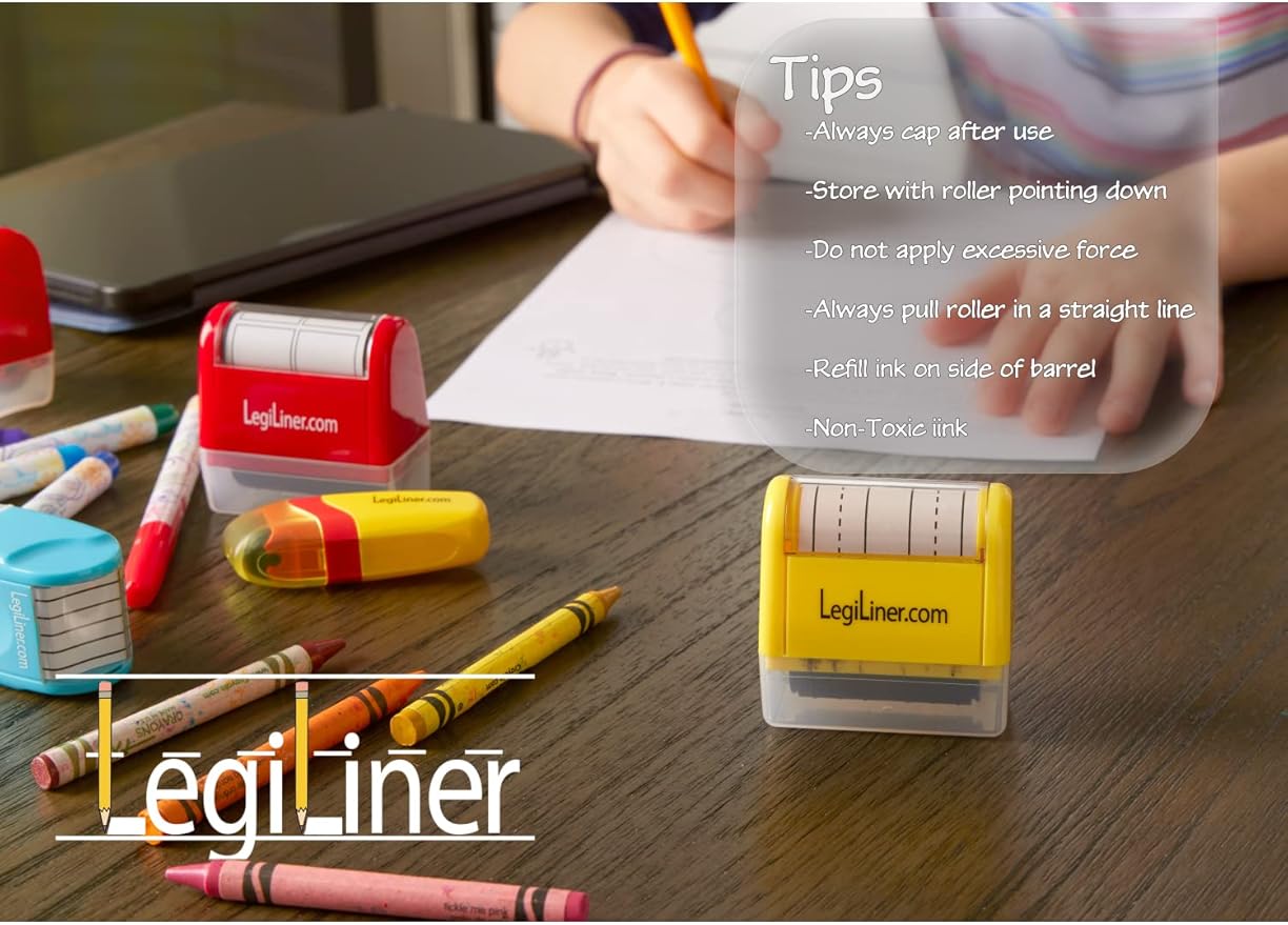 LEGILINER 3/4" Dashed Handwriting line, Rolling, self-Inking Stamp. Handwriting Practice Tool for Teachers/OT’s/Homeschool/Special Ed. Pre-K/Kindergarten/1st Grade Size. (Shaded 3/4)