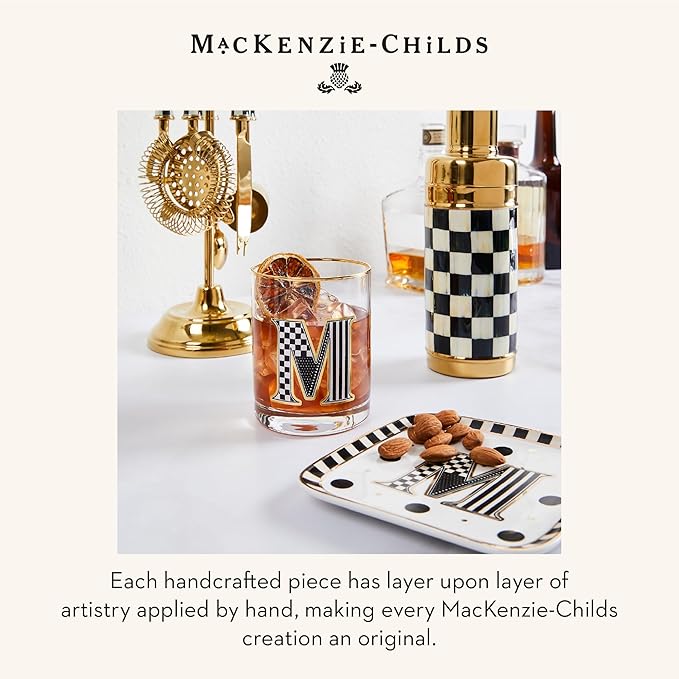 MACKENZIE-CHILDS Monogram Dish, Decorative Ceramic Letter Plate, 5 3/4" Square, X