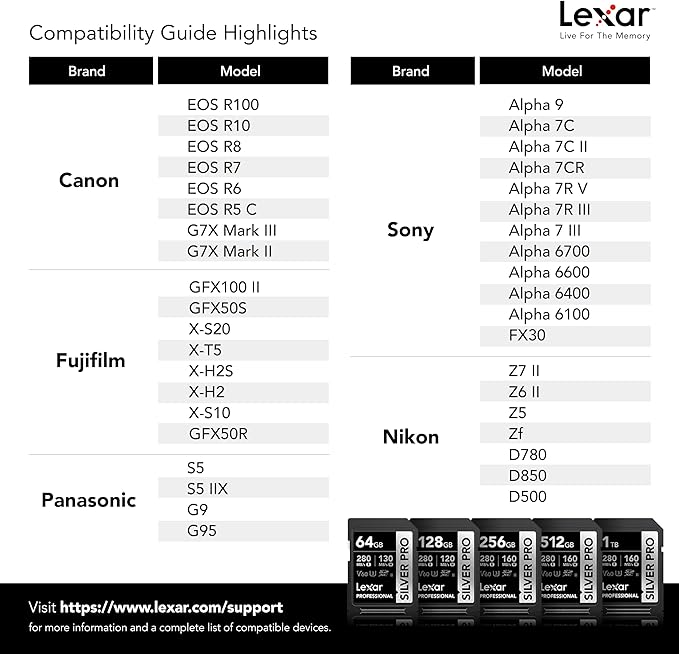 Lexar 512GB Professional SILVER PRO SD Card, UHS-II, C10, U3, V60, Full HD, 4K, Up To 280MB/s Read SDXC Memory Card, for Professional Photographer, Videographer, Enthusiast (LSDSIPR512G-BNNNU)