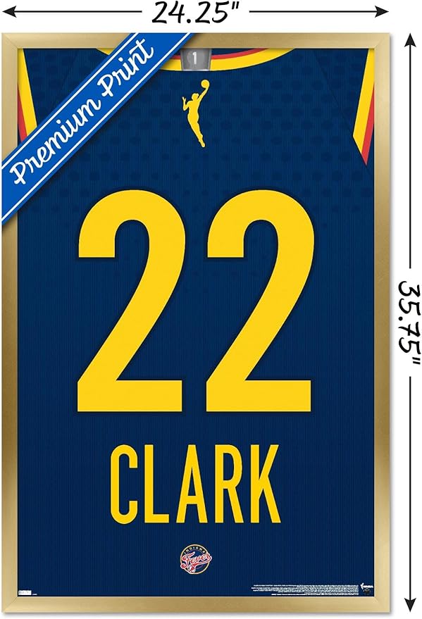 WNBA Indiana Fever - Caitlin Clark Jersey Wall Poster, 34L" x 22.4W", Gold Framed Version