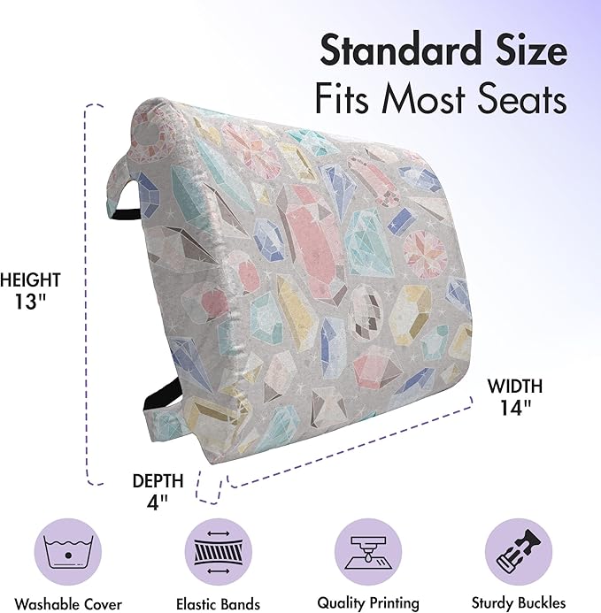 Ambesonne Pastel Lumbar Back Support Pillow, Colorful Diamond Gemstone Rich Feminine Women Fashion Theme Digital Print, High Density Foam for Office Chairs Car Seats, 14" x 13", Pink Grey