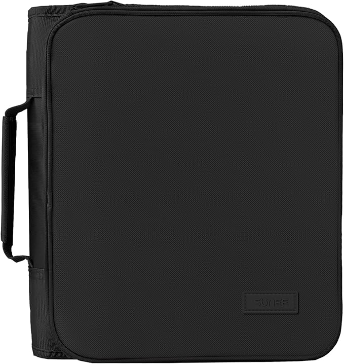 SUNEE Zipper Binder Bag with Handle, 2-Inch 3-Ring O-Ring, 500-Sheet Capacity, Includes Zip Pocket, 5-Tab Expanding File Folder, Multi-Pocket Organizer Binder for Middle School, Black