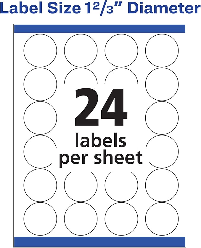 Avery High Visibility Round Labels, Sure Feed Technology, 1-2/3" Diameter, White Customizable Blank Labels, Laser Printable, 600 Total (5293)