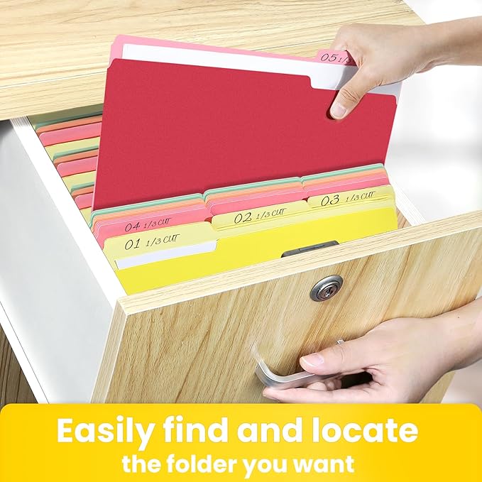 SUNEE File Folders Letter Size Orange, 100 Pack Manilla Folders 8.5 x 11 1/3-Cut Tabs, Colored File Folders Office Home School for Documents Files Paper