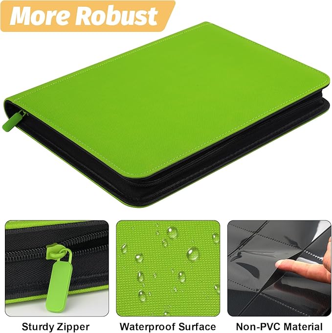 Trading Card Binder 9 Pocket, GERMUN PU Cover Card Binder for 360 Cards, Premium Trading Card Holder Folders, Double Sided Pocket Card Album for MTG, TCG (Grass Green)
