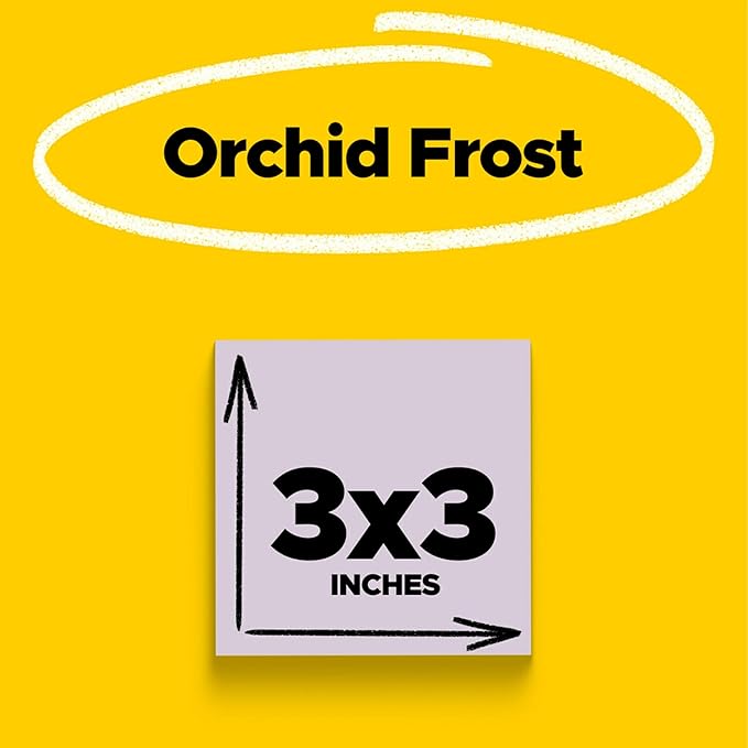 Post-it Super Sticky Notes, 5 Sticky Note Pads, 3 x 3 in., Ideal for Organization in Your Dorm, Home or Office, Single Color Packs Collection, Orchid Frost Lavender