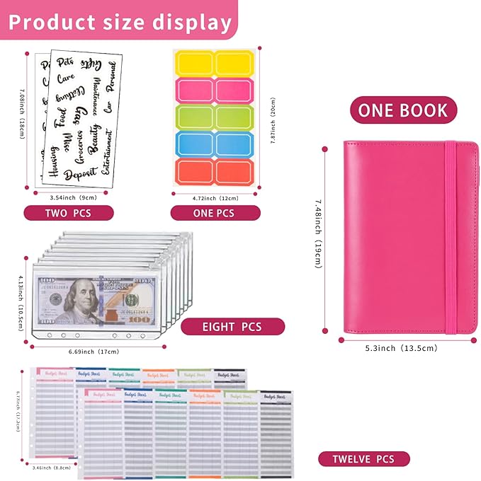 NICOOTHBudget Binder Cash Envelopes A6 Money Saving Binder with Zipper envelopes (A6 Rose red)