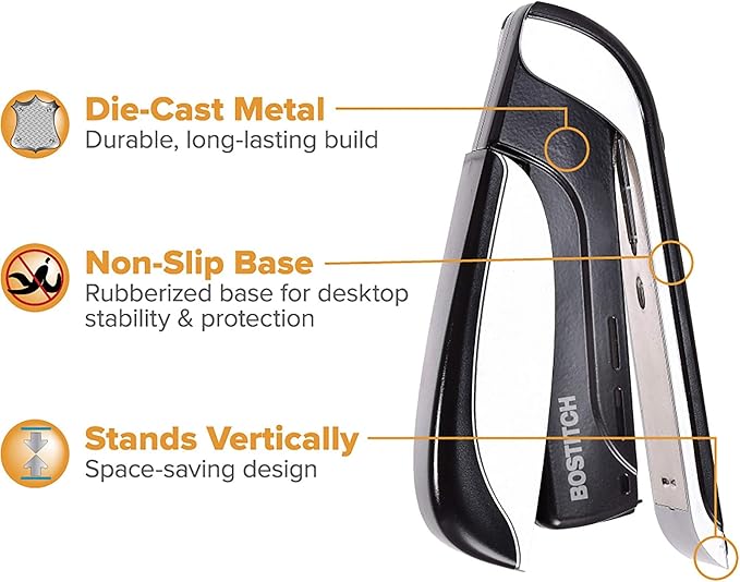Bostitch Office Premium Spring-Powered Desktop Stapler- One Finger, No Effort - Black/Gray (1140)