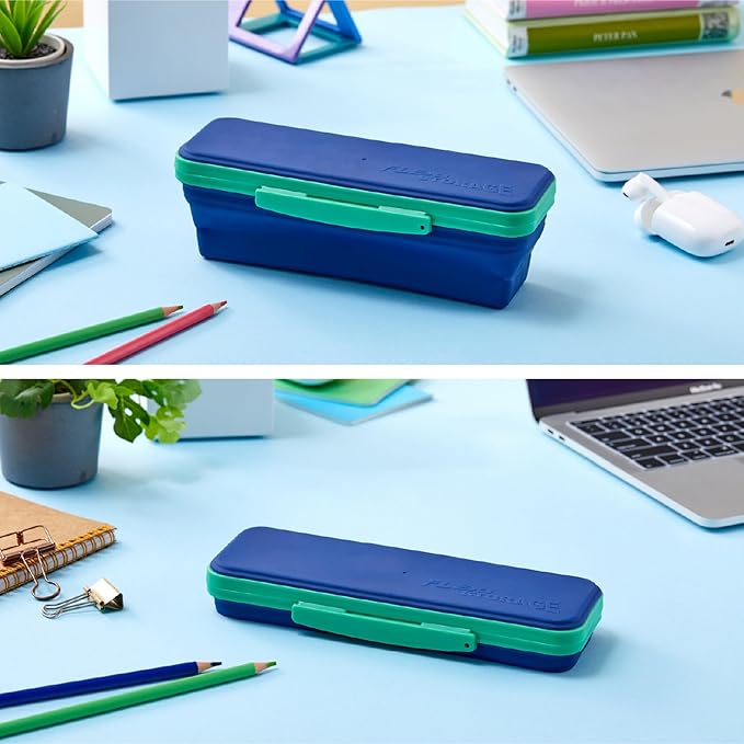 Bostitch LockerMate Flexi Storage Expandable Pencil Box, 1-3/4"H x 3" W x 8-3/4"D, Navy/Green