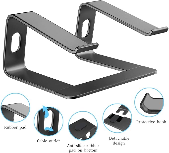 Orionstar Laptop Stand Portable Aluminum Laptop Riser Compatible with Mac MacBook Air Pro 10 to 15.6 Inch Notebook Computer, Detachable Ergonomic Elevator Holder, Black