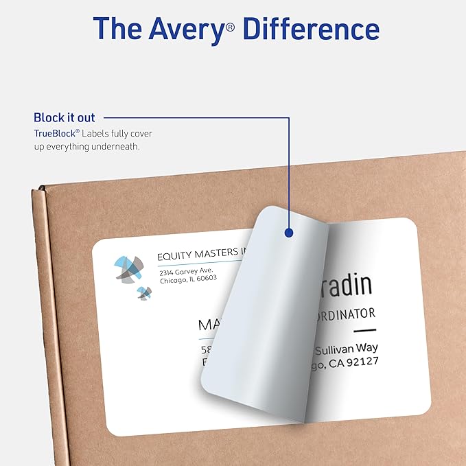 Avery Shipping Address Labels, Laser Printers, 5,000 Labels, 2x4 Labels, Permanent Adhesive, TrueBlock (95910)