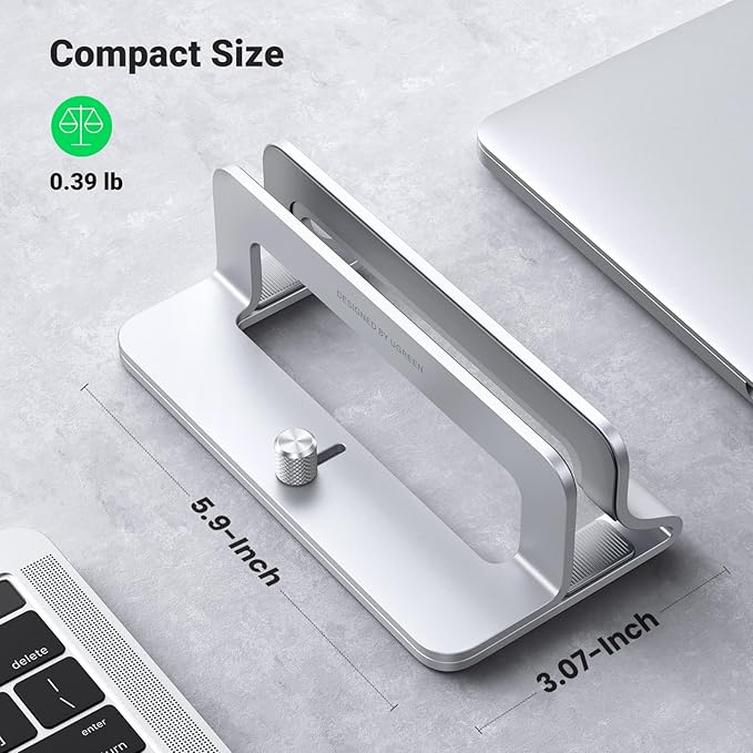 UGREEN Vertical Laptop Stand Holder for Desk Compatible with MacBook Pro, MacBook Air Stand Vertical Aluminum Adjustable for Up to 17.3 Inch Gaming Laptop, Silver