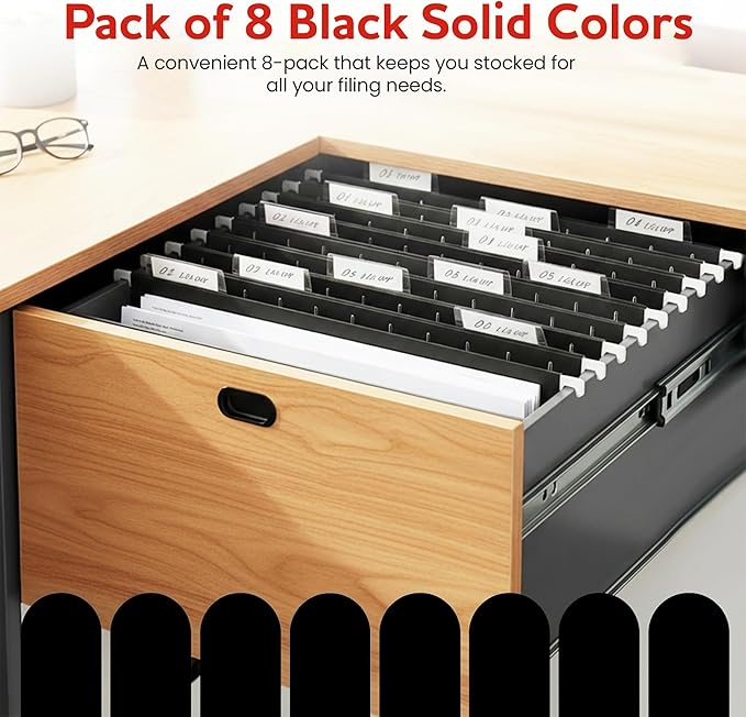 Black Hanging File Folders – 8 Pack, Letter Size File Organization Folders for Home, Office, School & Filing Cabinets