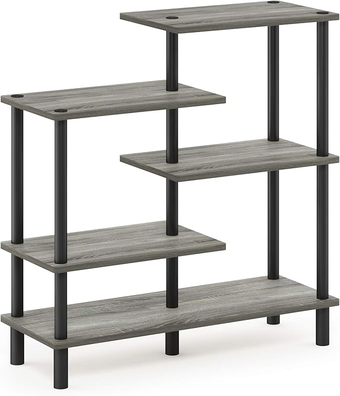 Furinno Turn-N-Tube 5-Tier Accent Display Rack, French Oak Grey/Black