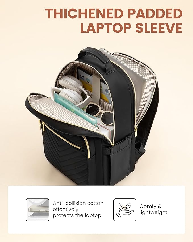 LOVEVOOK Laptop Backpack for Women with Giant Tumbler Holder 15.6 inch,Designer Travel Backpack Laptop Bag College Backpack,Quilted Work Nurse Teacher Backpack Purse Computer Bag Daypack,Black Brown