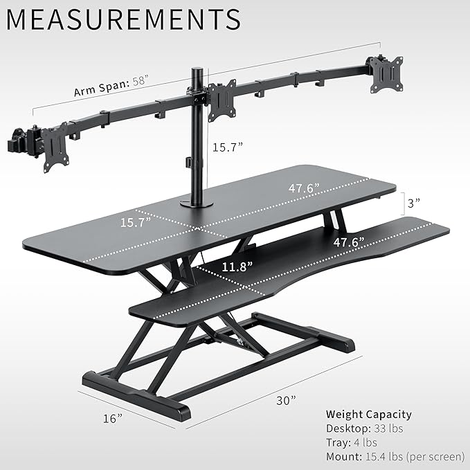 VIVO Height Adjustable 48 inch Standing Desk Converter with Triple 21.5 to 27 inch Monitor Mount, Extra Large Desk Riser, Black, DESK-KIT-48KB3C
