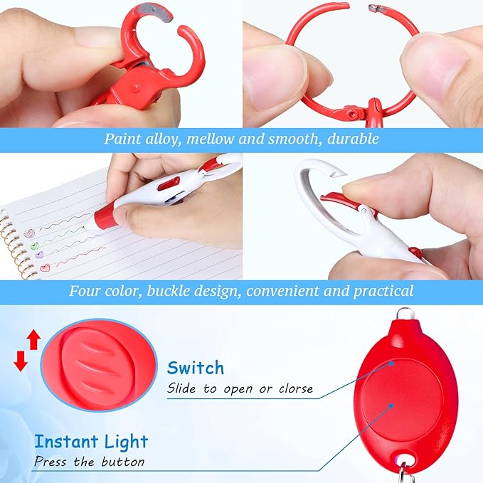 Chinco 30 Pcs Retractable Shuttle Pen Clip with Mini Highlighter Nurse Badge Pen Neon Marker LED Keychain Ring Clip