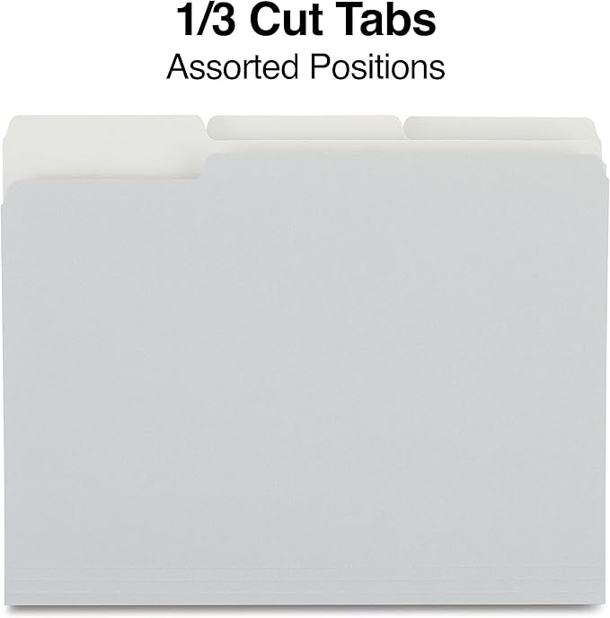 Staples Colored File Folders, Letter Size, 3‑Tab Top‑Tab Design, Gray, Durable Paper Stock, 100/Pack