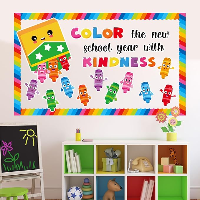 Crayon Bulletin Board Decorations Colorful Crayon Classroom Bulletin Board Border Set Color The New School Year with Kindness Cutouts Back to School Preschool Chalkboard Wall Supplies