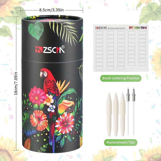 ZSCM 48 Colors Markers for Adult Coloring Books No Bleeding - Duo Tip Art Pens, Fine & Brush Coloring Marker for Adult Calligraphy, Illustration, Cards Drawing, Note taking Lettering, Journaling