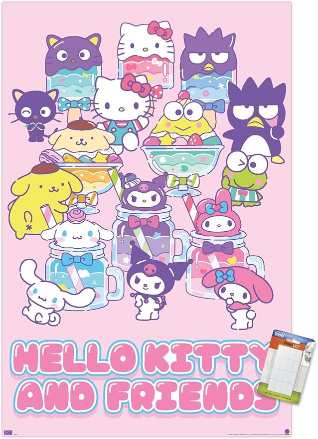 Trends International Hello Kitty and Friends: 24 Summer Fresh - Group Wall Poster, 22.37" x 34.00", Poster & Mount Bundle