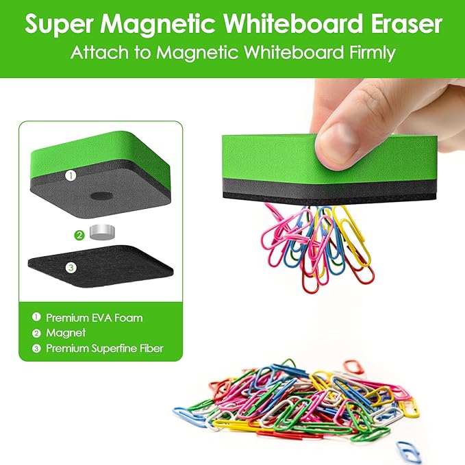 MaxGear Whiteboard Erasers, 24 Pack Magnetic Dry Erase Eraser, Mini Whiteboard Cleaning Pads for Classroom, Chalkboard Wiper Teacher Supplies for School, Office, Home, 6 Rainbow Color Set, 2 x 2 Inch