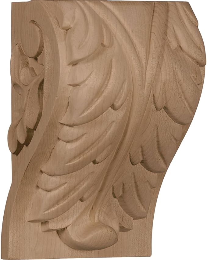Ekena Millwork CORW05X04X07BAMA Extra Large Acanthus Leaf Block Wood Corbels, 4 1/2"W x 3 3/4"D x 7"H, Maple
