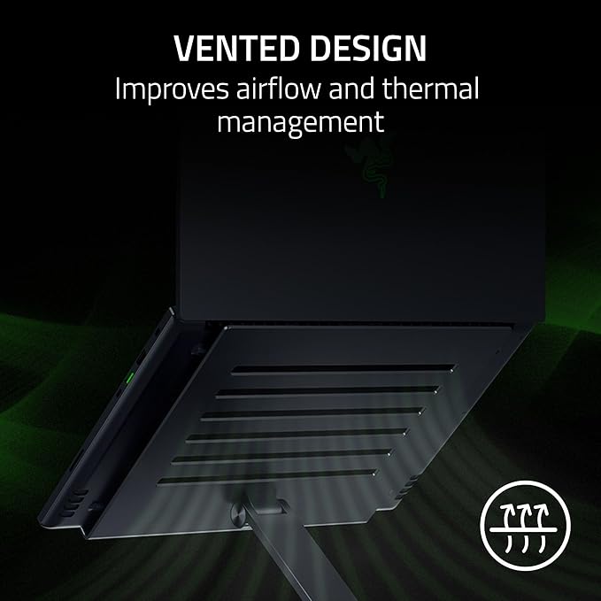 Razer Adjustable Laptop Stand: Supports Phones, Tablets, Laptops, Macbooks up to 18" - Adjust Height and Tilt - Durable Aluminum Construction - Vented Design - Foldable for Storage & Travel - Black