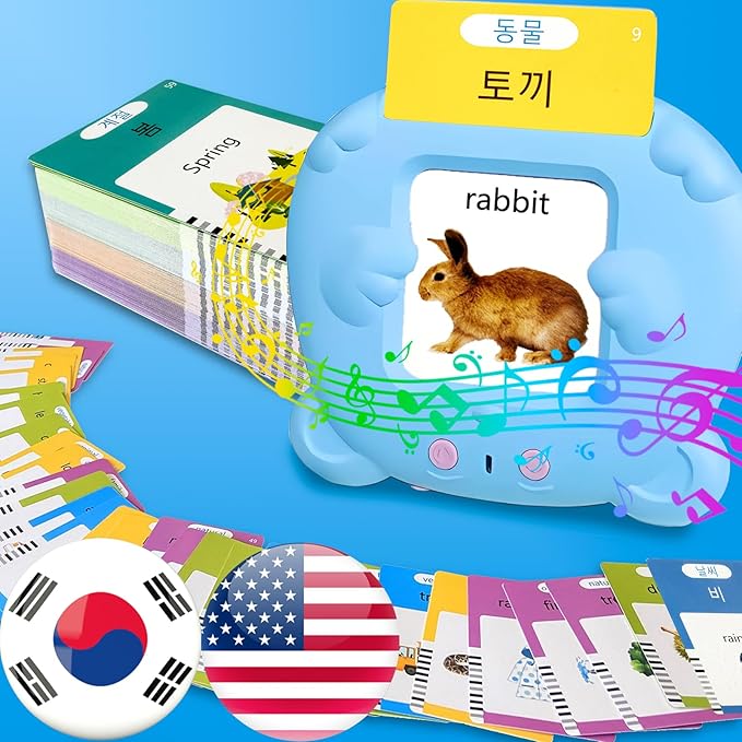 English Flash Cards Bilingual - Korean Talking Flash Cards for Kids, Pocket Speech for Toddlers 3-12, 510 Sight Words of 31 Varieties, Sensory Toys Children with Autism (Korean, Blue)