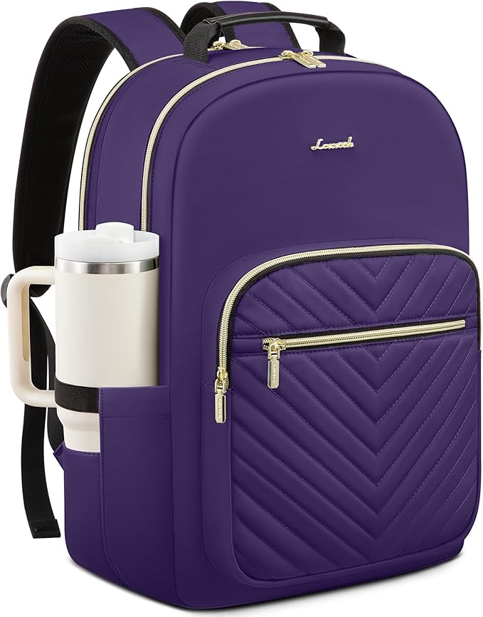 LOVEVOOK Laptop Backpack for Women with Giant Tumbler Holder 17.3 inch,Designer Travel Backpack Laptop Bag College Backpack,Quilted Work Nurse Teacher Backpack Purse Computer Bag Daypack,Royal Purple