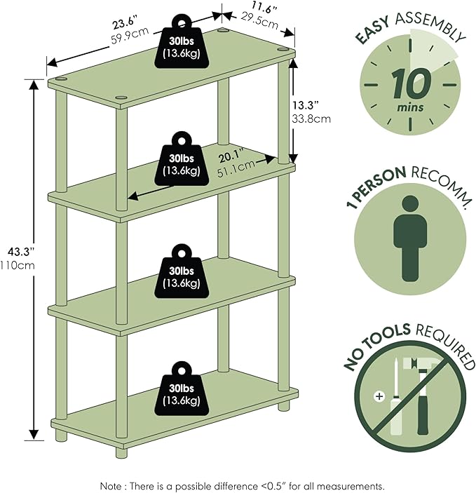 Furinno Turn-N-Tube 4-Tier Multipurpose Shelf Display Rack, Round Tubes, Dark Walnut