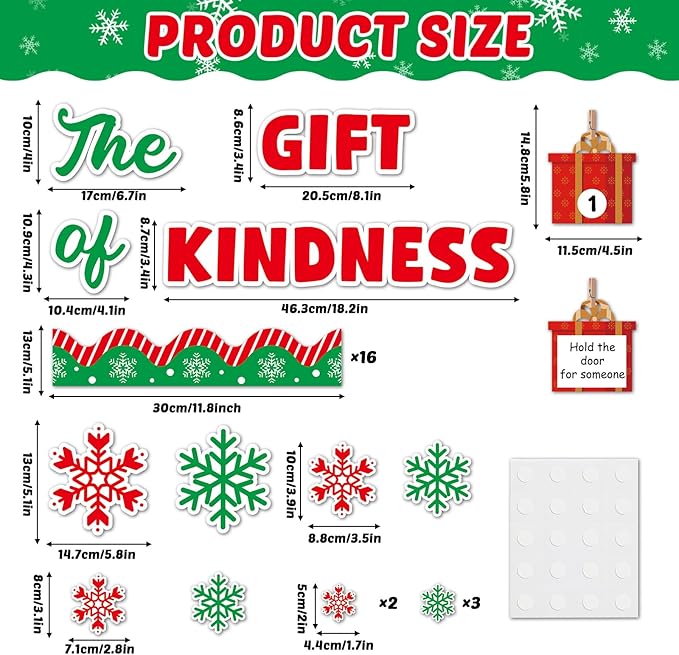 Christmas Bulletin Board Set Christmas Kindness Classroom Decoration Winter Snowflake Cutouts Xmas Countdown Gift Box Bulletin Board for Holiday School Chalkboard Xmas Party Wall Door Decor Supplies