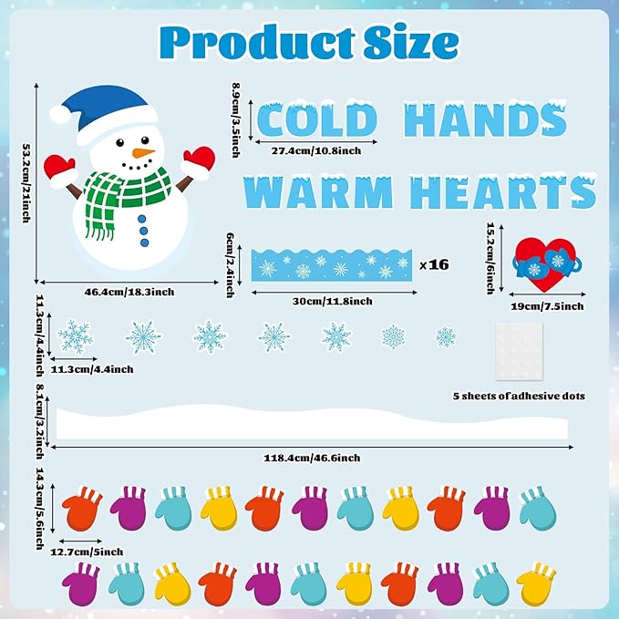 Winter Bulletin Board Decorations Winter Classroom Cutouts Snowman Snowflake Colored Gloves Paper Decors for Christmas Holiday School Classroom Chalkboard Home Door Wall Party Decor Supplies