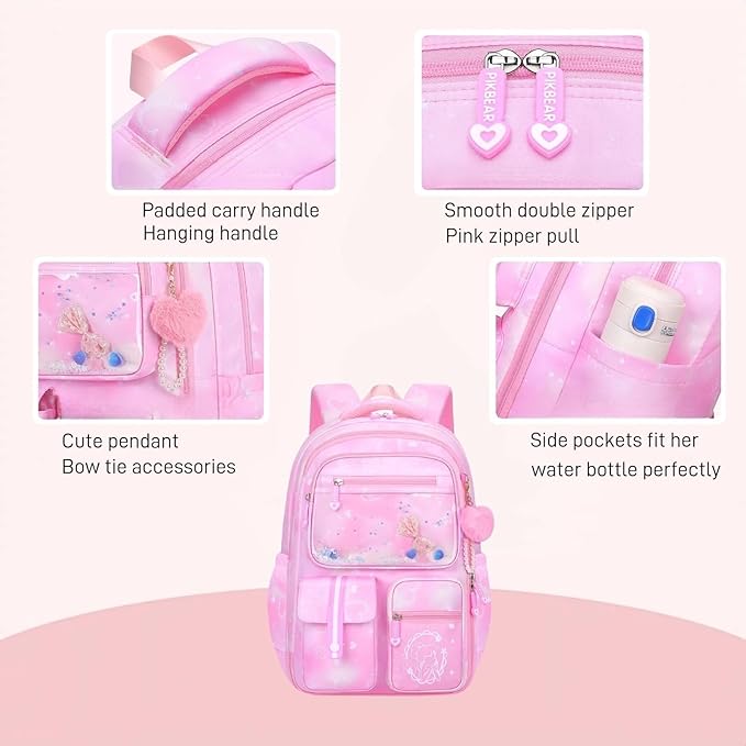Backpack for Girls Cute Bow Kids Backpack for Elementary School Students Bookbag Middle School Bags for Girls Travel Back Pack, Dreamy Blue
