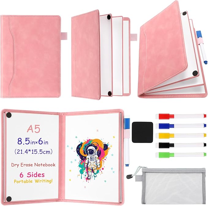 6 Sides Dry Erase Notebook Portable Whiteboards Notebook 9"x6"(a5) Small Reusable Whiteboard Notepad Foldable Anti-ghosting Surface, Travel White Board for Office Study Meeting Planning
