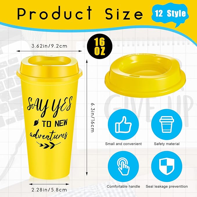 72 Pcs Inspirational Gifts for Employee Coworkers Staff Teammate, 16oz Reusable Plastic Coffee Cups with Positive Sayings, Bundle Gifts for Woman Man Coworker (Bright Color,Inspirational)