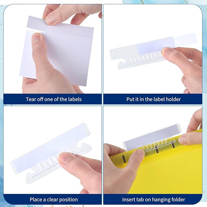 100Pcs 3 1/2 Inch Hanging File Folder Tabs Plastic Tabs for Hanging File Folders and Inserts Clear File Folder Tabs Insertable Plastic Tabs for Back to School Organizer Office Room