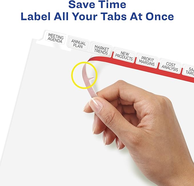 Avery 8 Big Tab Dividers for 3 Ring Binder, Easy Print & Apply Clear Label Strip, Index Maker Customizable White Tabs, 5 Sets (11493)