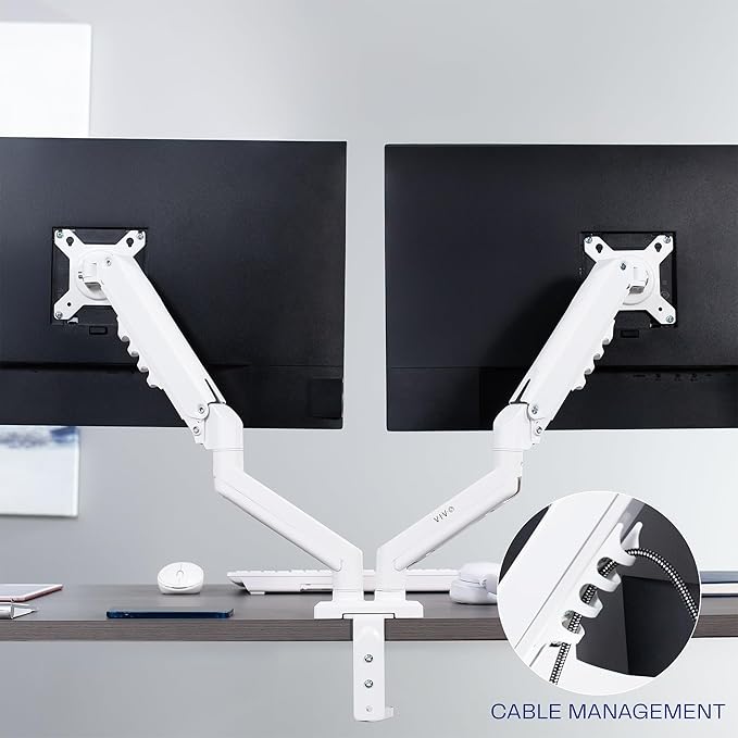 VIVO Aluminum Articulating Dual Monitor Arm for 13 to 30 inch Screens, Desk Mount Tension Spring Monitor Stand for 2 Screens, White, STAND-V102OW