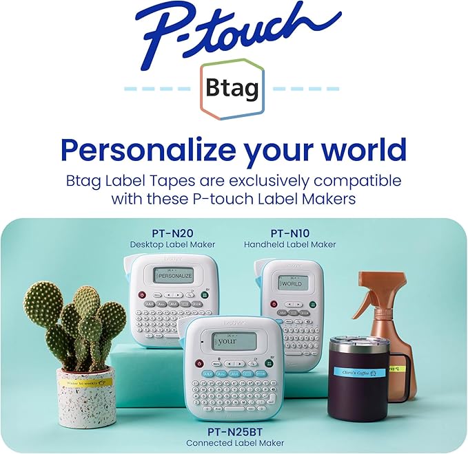 Brother Genuine P-Touch Btag BTAG232 Red on White Label Tape ~1/2in by 13.1ft (12mm x 4m). Use only with Btag PT-N10, PT-N20, PT-N25BT Label Makers