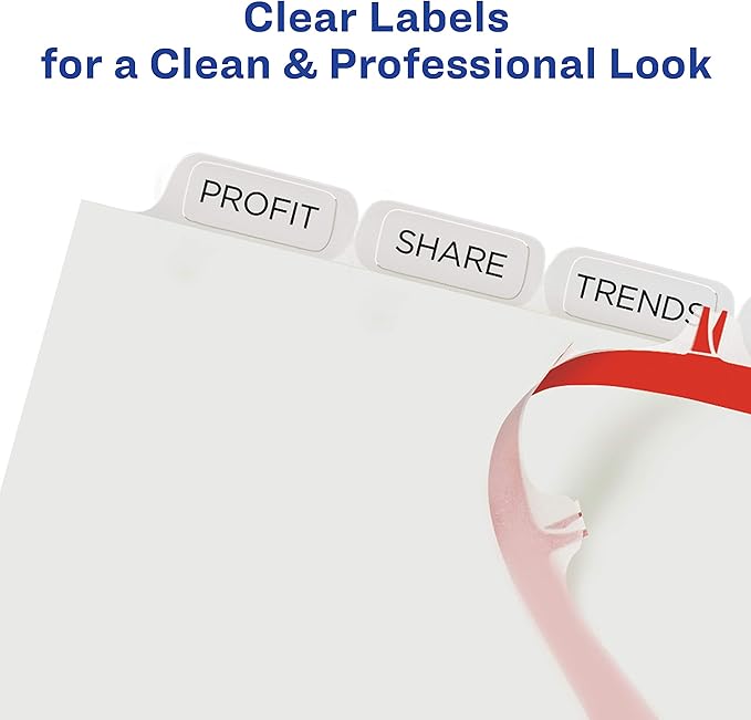 Avery Print & Apply Clear Label Dividers, Index Maker Easy Apply Printable Label Strip, 8 White Tabs, 50 Sets, Case Pack of 2 (11557)