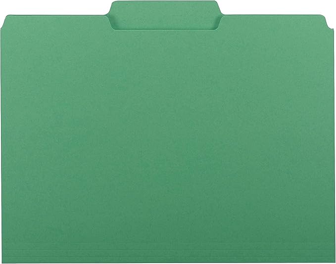 Smead Interior File Folder, 1/3-Cut Tab, Letter Size, Green, 100 per Box, Expandable File Folders for Filing Cabinet