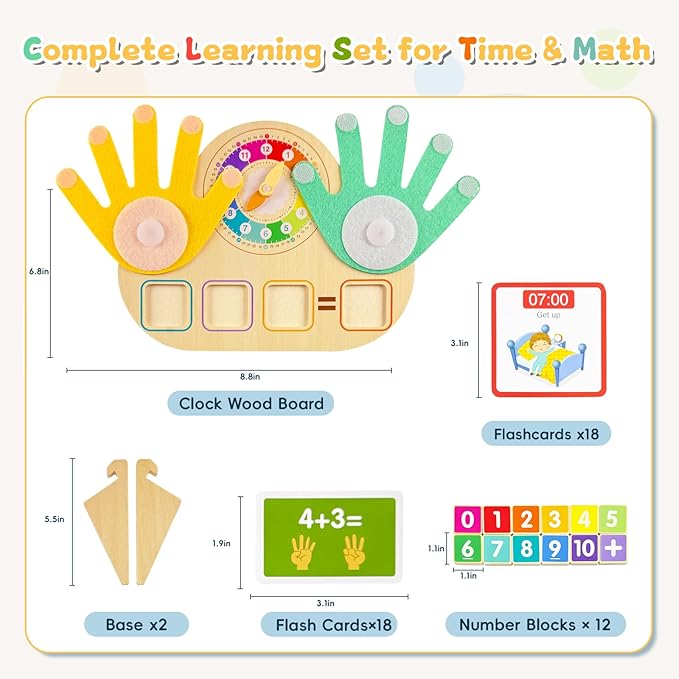 Toddler Learning Toys 3-5, Educational Games with Visual Timer for Kids 5-7, Montessori Number Counting Toys, Math Manipulatives, Preschool Kindergarten School Supplies, Birthday Gifts for 2 3 4 5 6 7