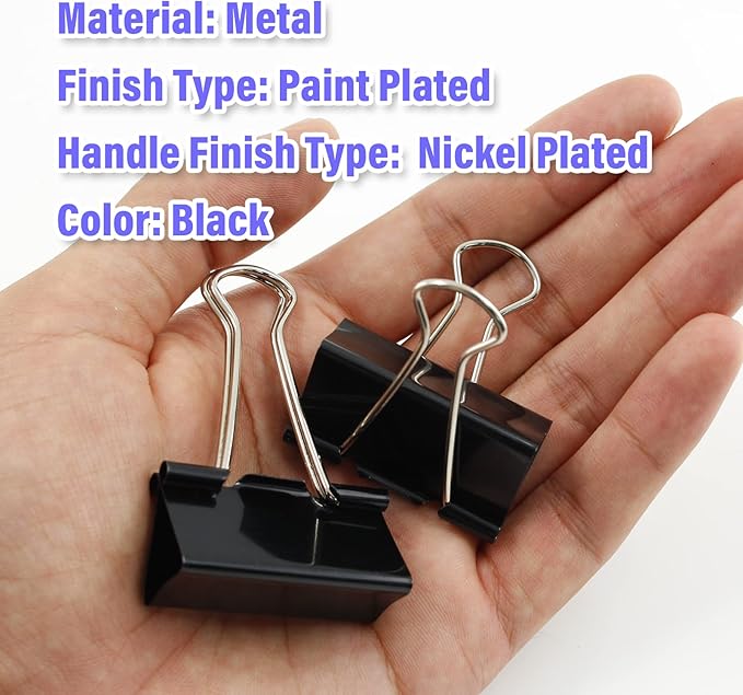 40 Pack Large Binder Clips - 1.6 Inch / 41mm Black Metal Paper Clamps for Office, School, Home, DIY, Business - File Organizers and School Supplies