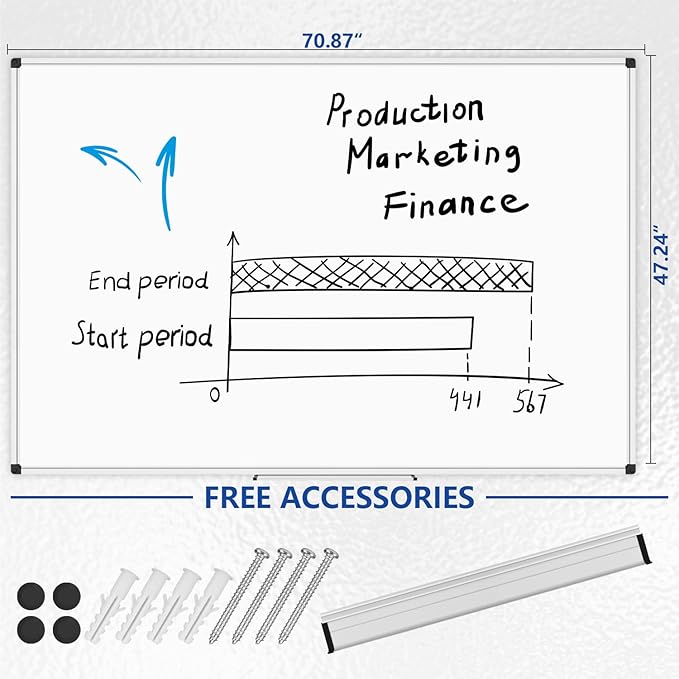 XBoard Magnetic Dry Erase Board 72 x 48 Inches Wall-Mounted, 6'x4' Whiteboard with Marker Tray, Aluminum Frame White Board for School Office and Home