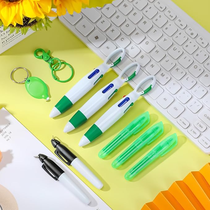 Chinco 30 Pcs Retractable Shuttle Pen Clip with Mini Highlighter Nurse Badge Pen Neon Marker LED Keychain Ring Clip